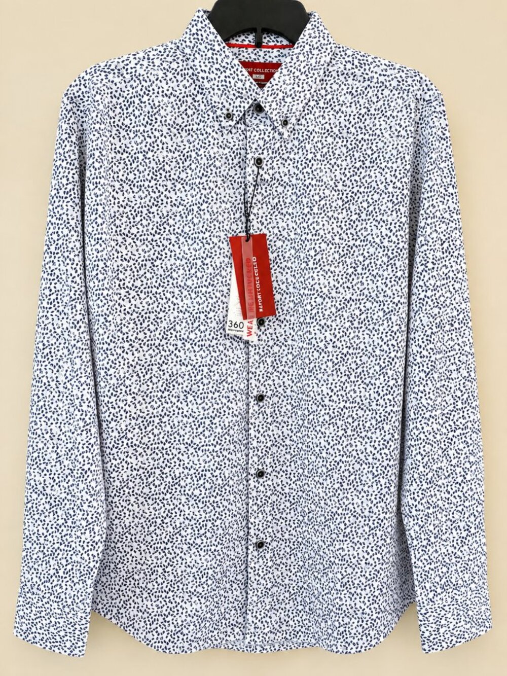 Report Collection 4-Way Performance Dress Gray Leaf Button Down Shirt SZ L